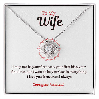 Gift for Wife "My Forever Love"  White Gold Knot Necklace