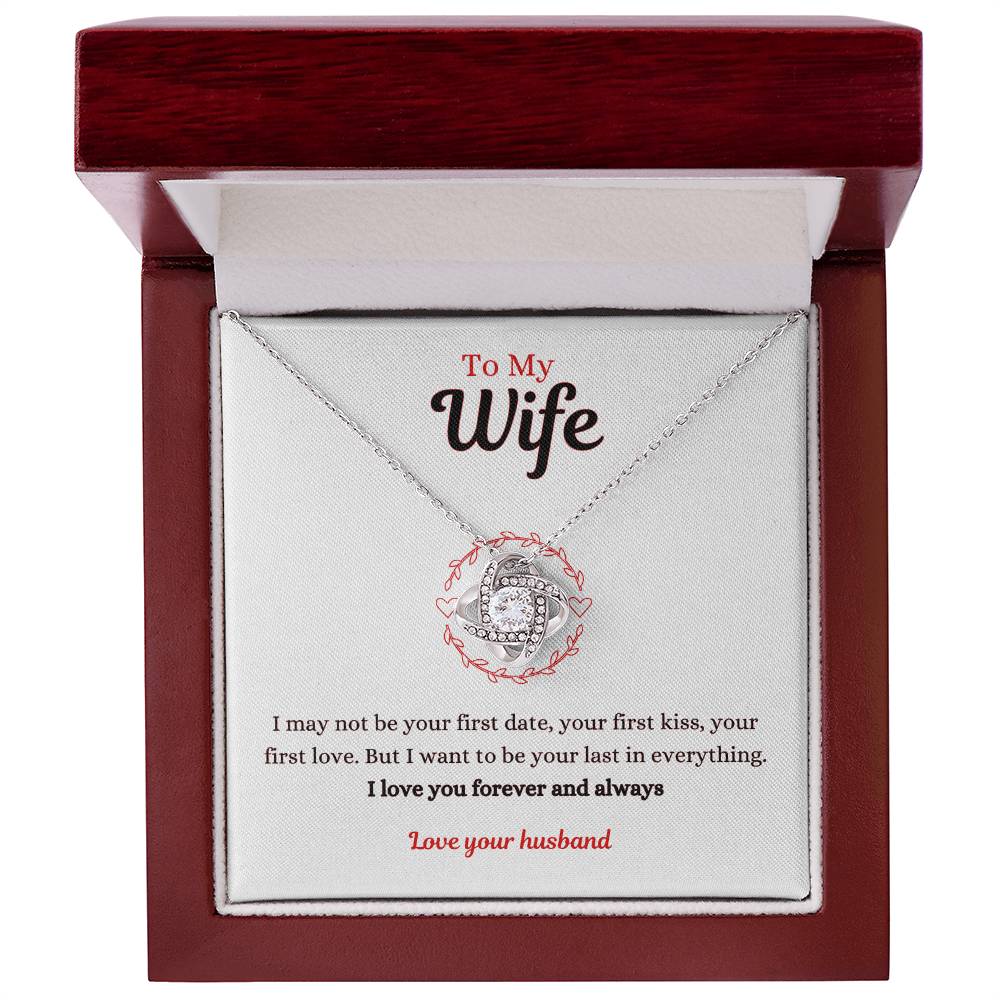 Gift for Wife "My Forever Love"  White Gold Knot Necklace